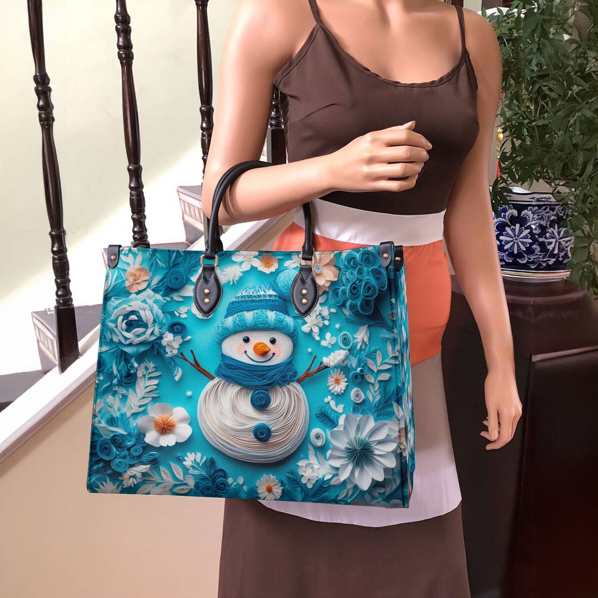 Shineful Leather Bag Floral Snowman