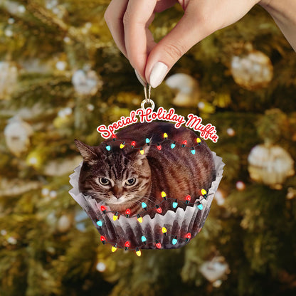 Glänzendes 2D-Ornament aus Acryl – besondere Feiertags-Muffin-Katze