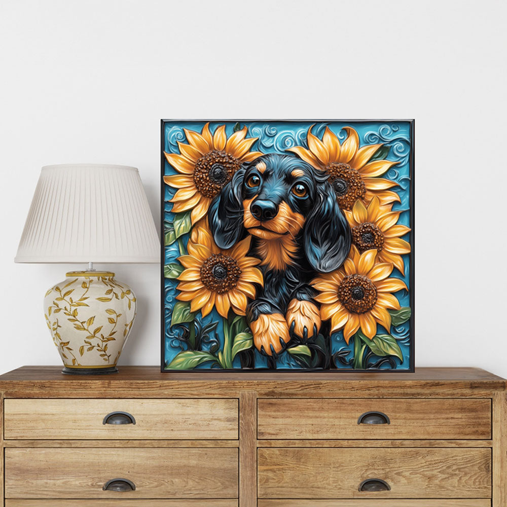 Shineful 2D Metal Sign Dachshund Sunflowers