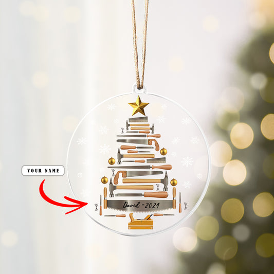 Glänzendes personalisiertes 2D-Acryl-Ornament - Tischler-Weihnachtsbaum