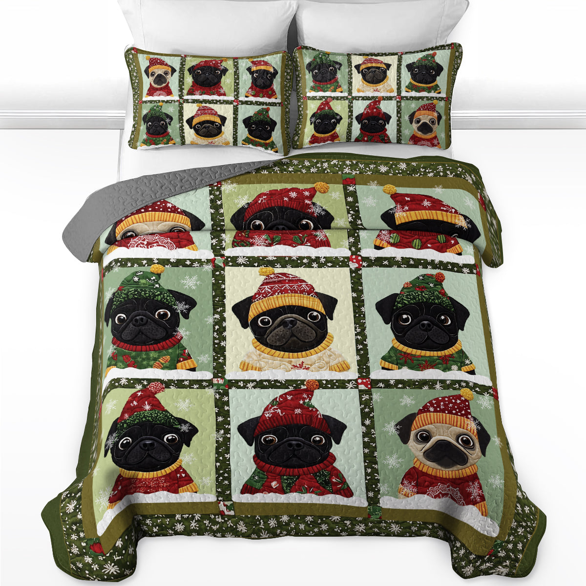 Shineful Flat Print All Season Quilt 3-Piece Set Christmas Wintery Puggy