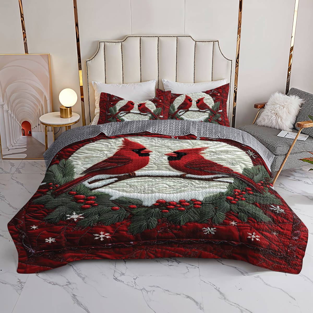 Shineful All Season Quilt 3-Piece Set Cardinal Couple