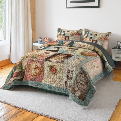 Shineful All Season Quilt 3-Piece Set - Vintage Cat Lover