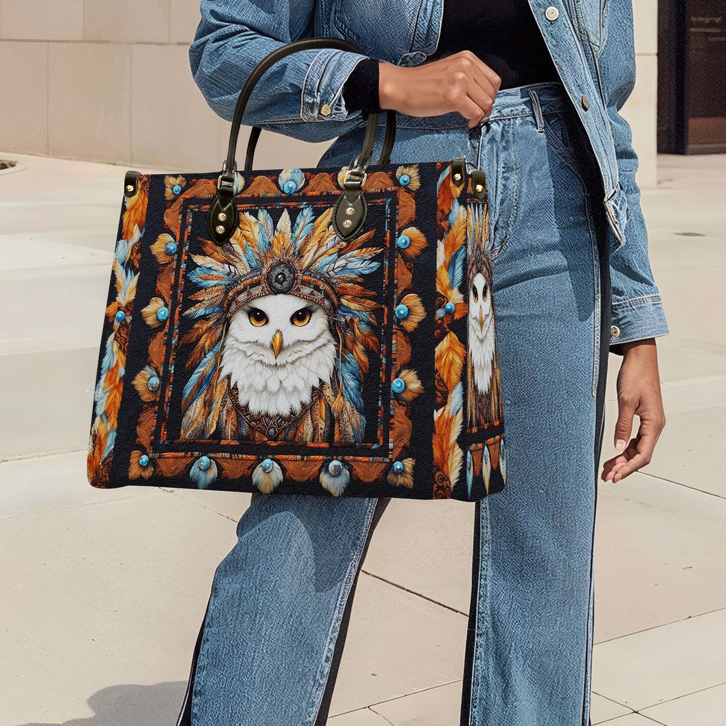 Sac en cuir brillant Tribal Owl Elegance