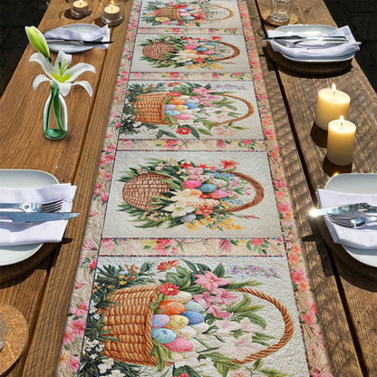 Shineful 2D Flat Print Quilted Table Runner Eggs Springtime Basket Bliss