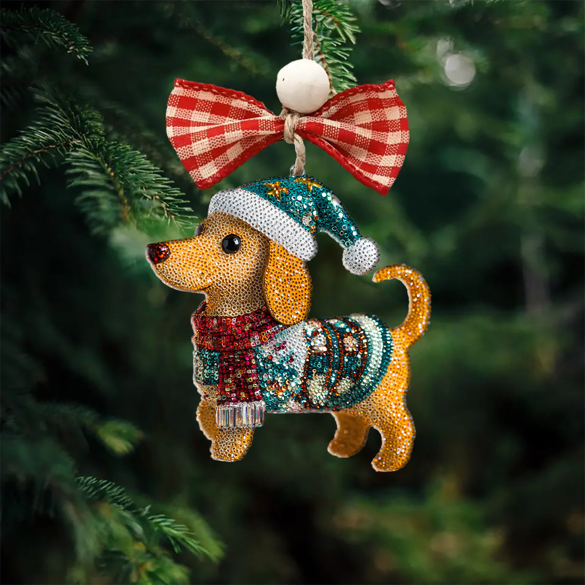 Shineful 2D Acrylic Ornament Twinkling Christmas Dachshund