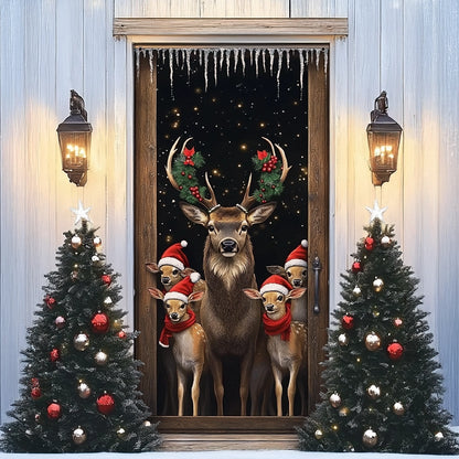 Shineful Door Cover -  Christmas Reindeer Gathering