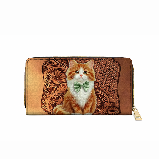 Shineful Leather Clutch Purse With Wristlet Strap Handle Charming Whiskers