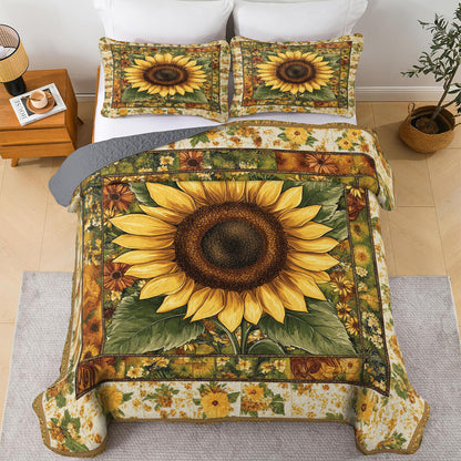 Shineful All Season Quilt 3-Piece Set Golden Sunflower