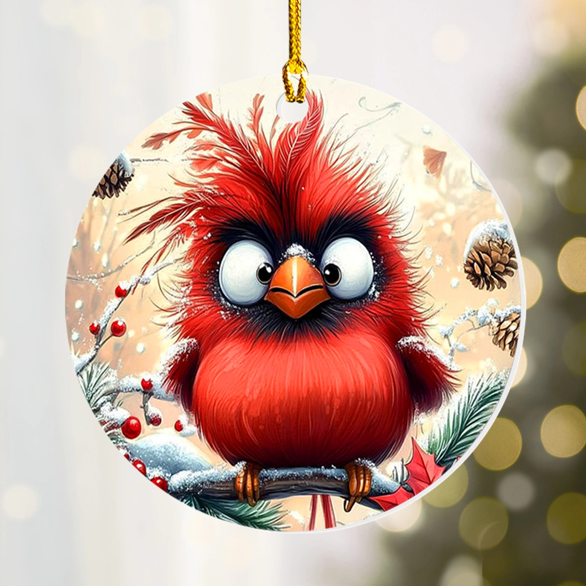 Shineful 2D Acrylic Ornament - Fluffy Festive Cardinal Cheer