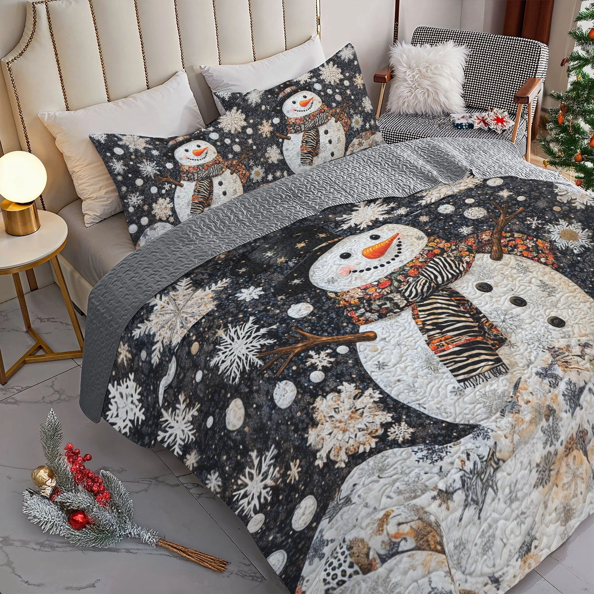 Shineful All Season Quilt 3-Piece Set Winter Wonderland Snowman