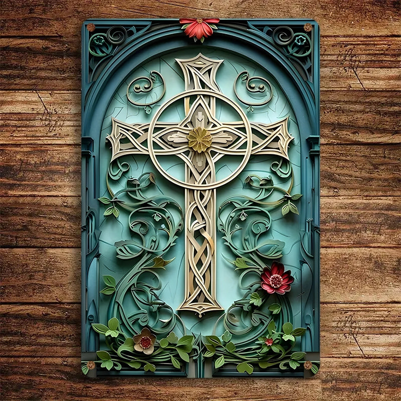 Shineful 2D Metal Sign Floral Grace Celtic Cross