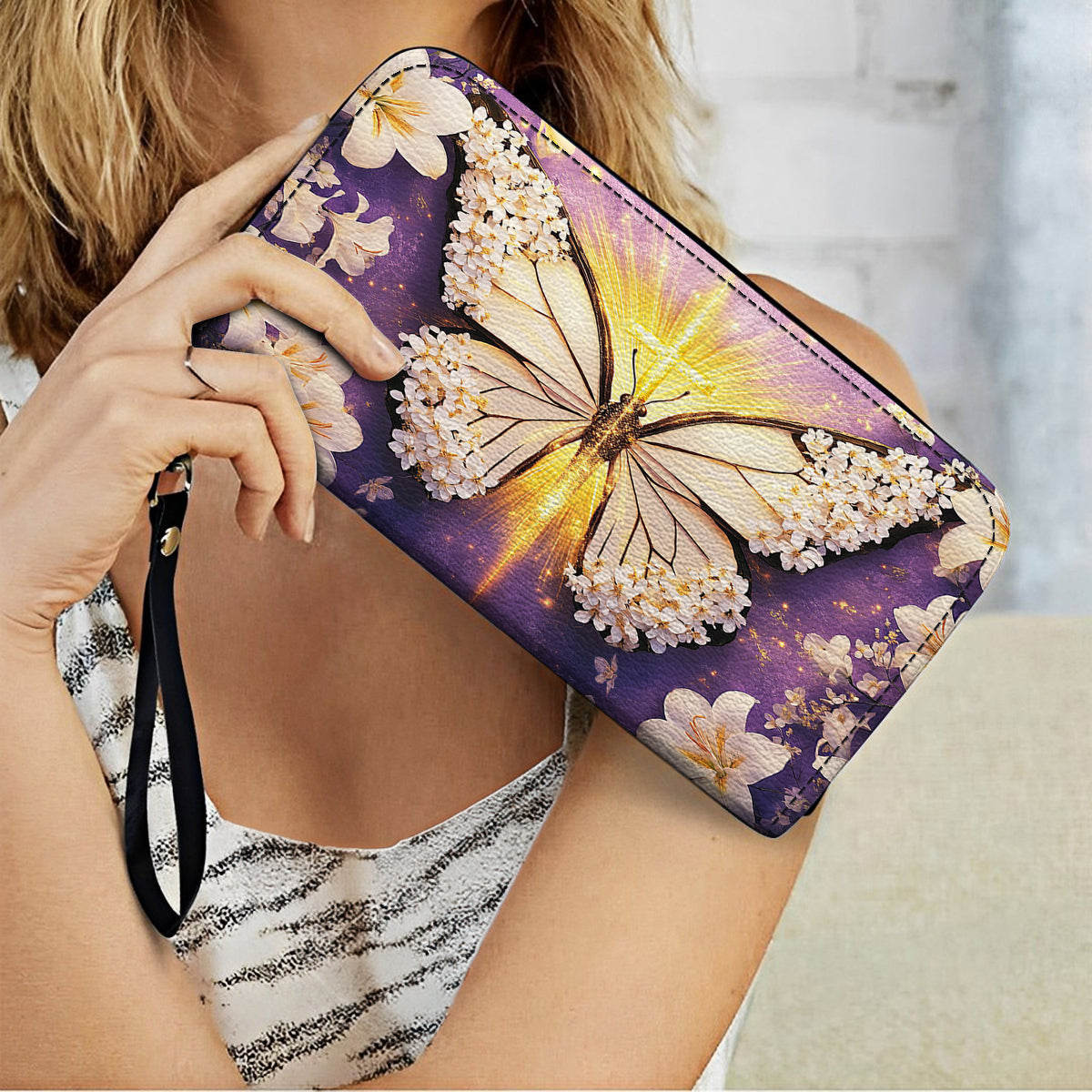 Shineful Leather Clutch Purse With Wristlet Strap Handle Pure Wings of Grace