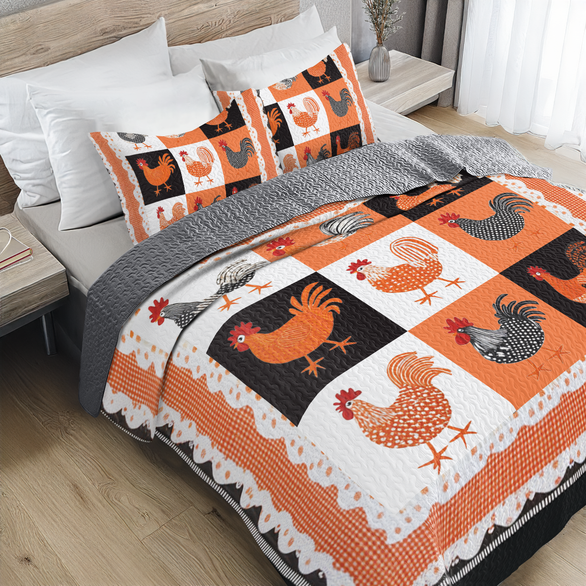 Shineful All Season Quilt 3-Piece Set - Chicken Pattern