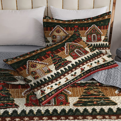 Shineful All Season Quilt 3-Piece Set Gingerbread Cottage Christmas