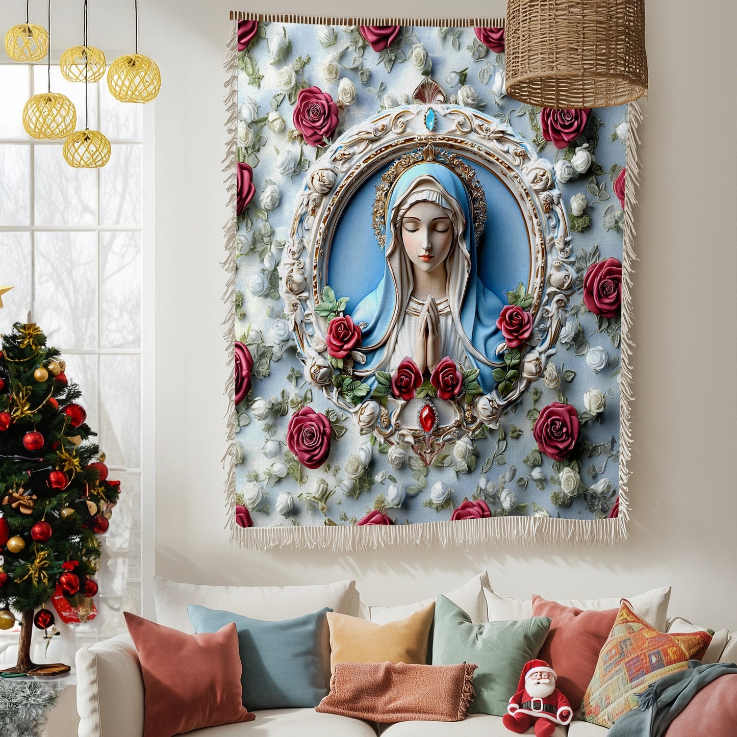 Shineful Woven Tapestry Throw Blanket - Sacred Heart Virgin Mary