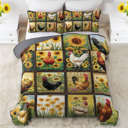 Shineful All Season Quilt 3-Piece Set Sunny Field Chicken