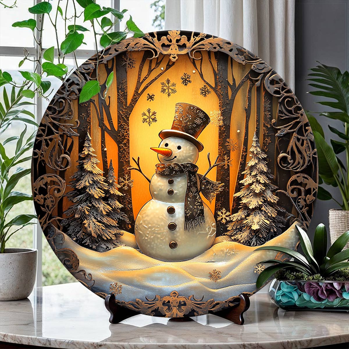 Shineful 2D Wooden Plaque, Hanging Decor, Door Sign Frosted Snowman