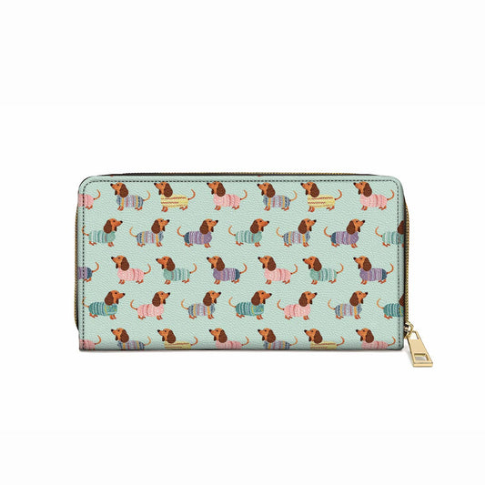 Shineful Leather Clutch Purse With Wristlet Strap Handle Colorful Dachshunds Ver2