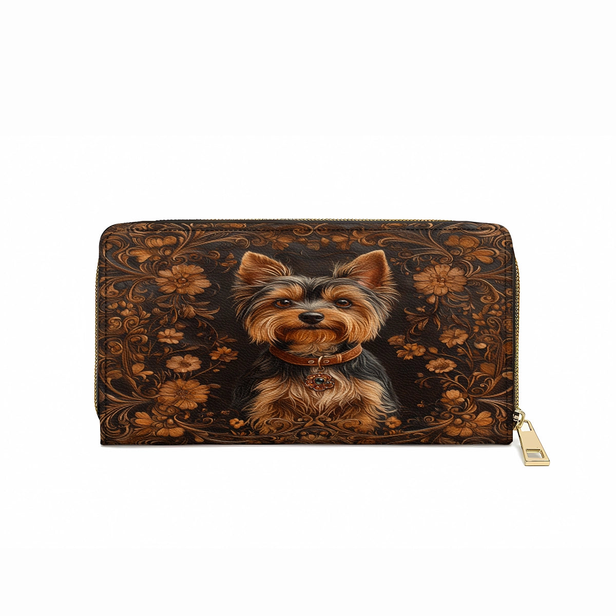 Shineful Leather Clutch Purse With Wristlet Strap Handle Timeless Yorkie Charm