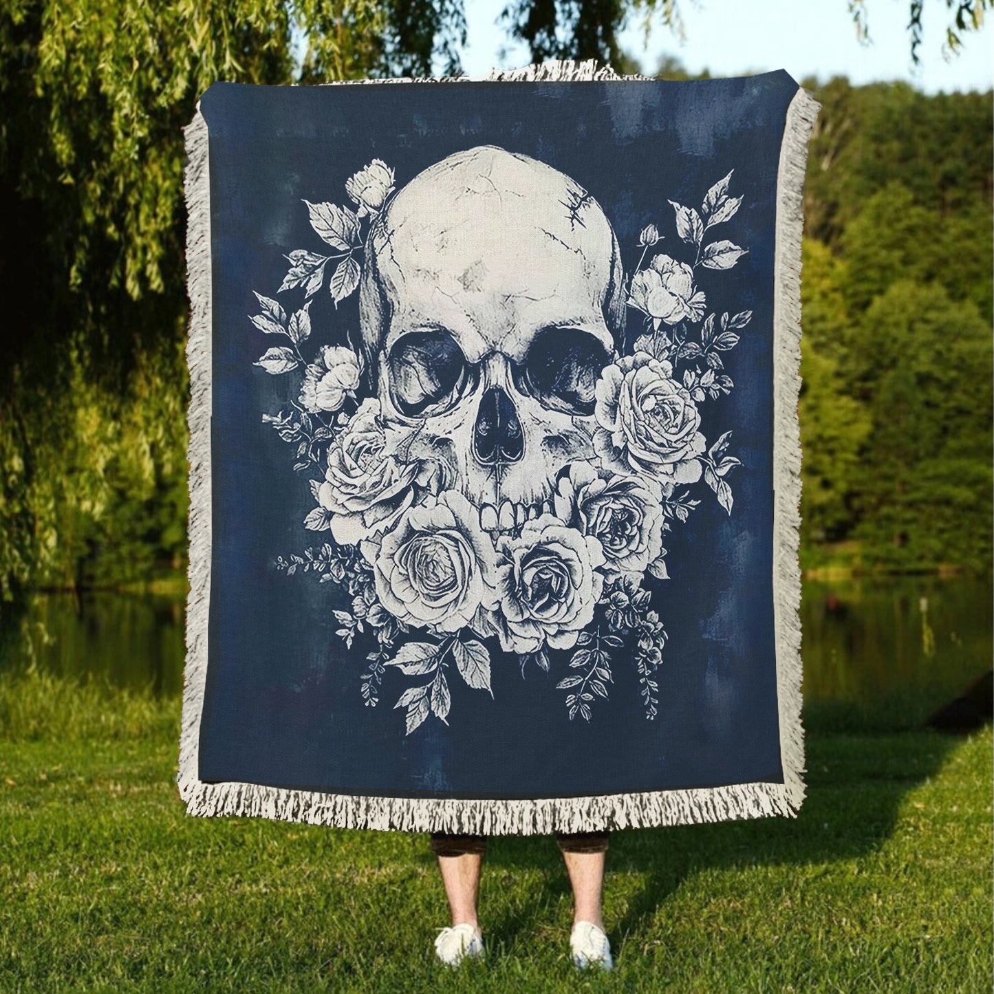 Shineful Woven Tapestry Throw Blanket - Skull Faith Love