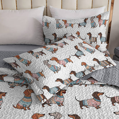 Shineful Quilt 3-Piece Set Playful Dachshunds