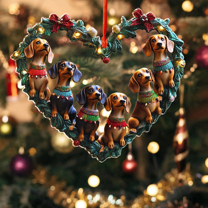 Shineful 2D Acrylic Ornament Dachshund Delight Christmas Heart