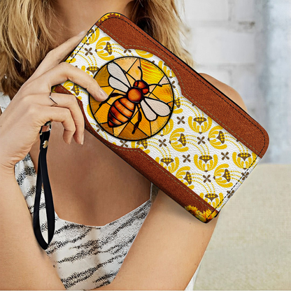 Shineful Leather Clutch Purse With Wristlet Strap Handle Bee Sunshine