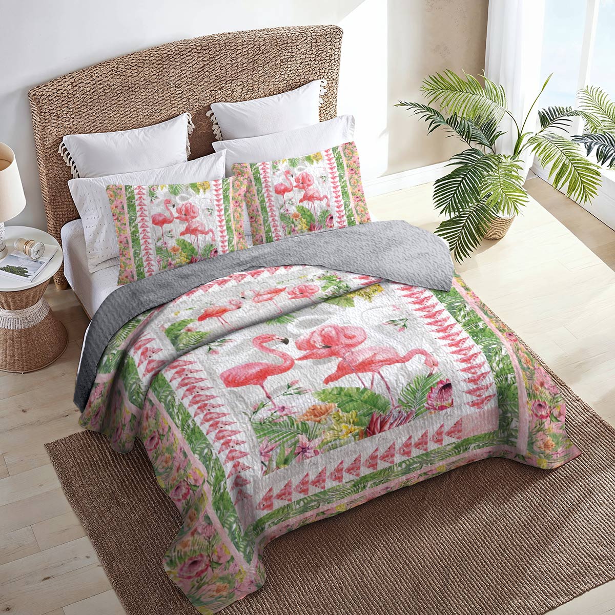 Shineful All Season Quilt 3-Piece Set Flamingo Fever