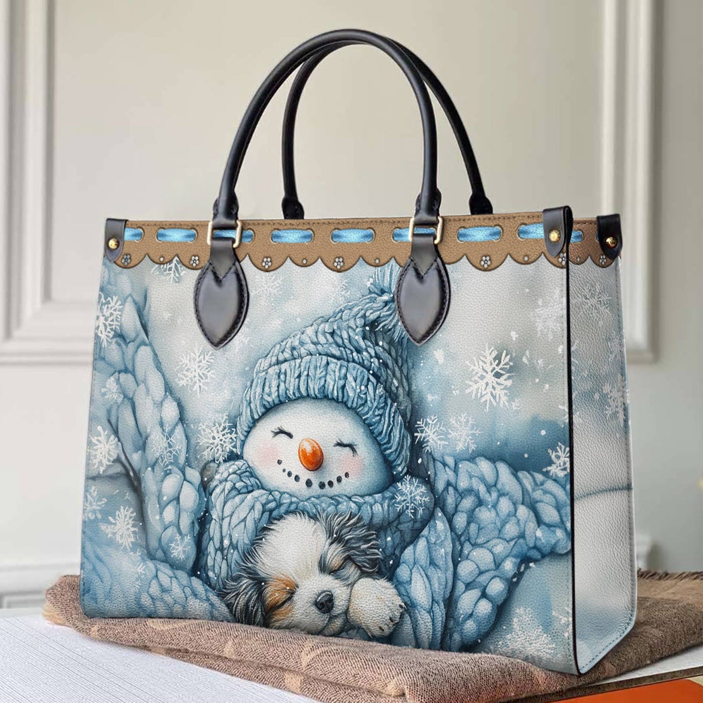 Sac en cuir brillant et douillet en forme de bonhomme de neige