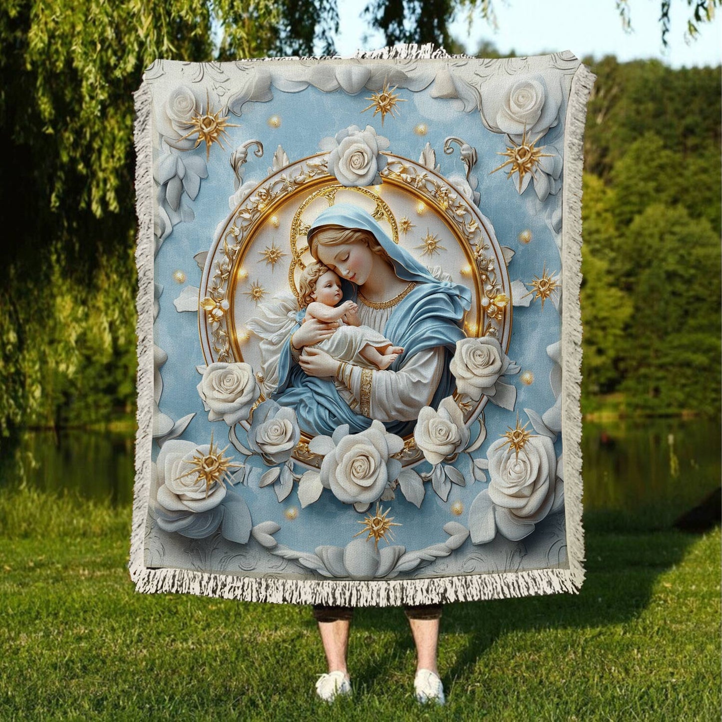 Shineful Woven Tapestry Throw Blanket Holy Mother of Light