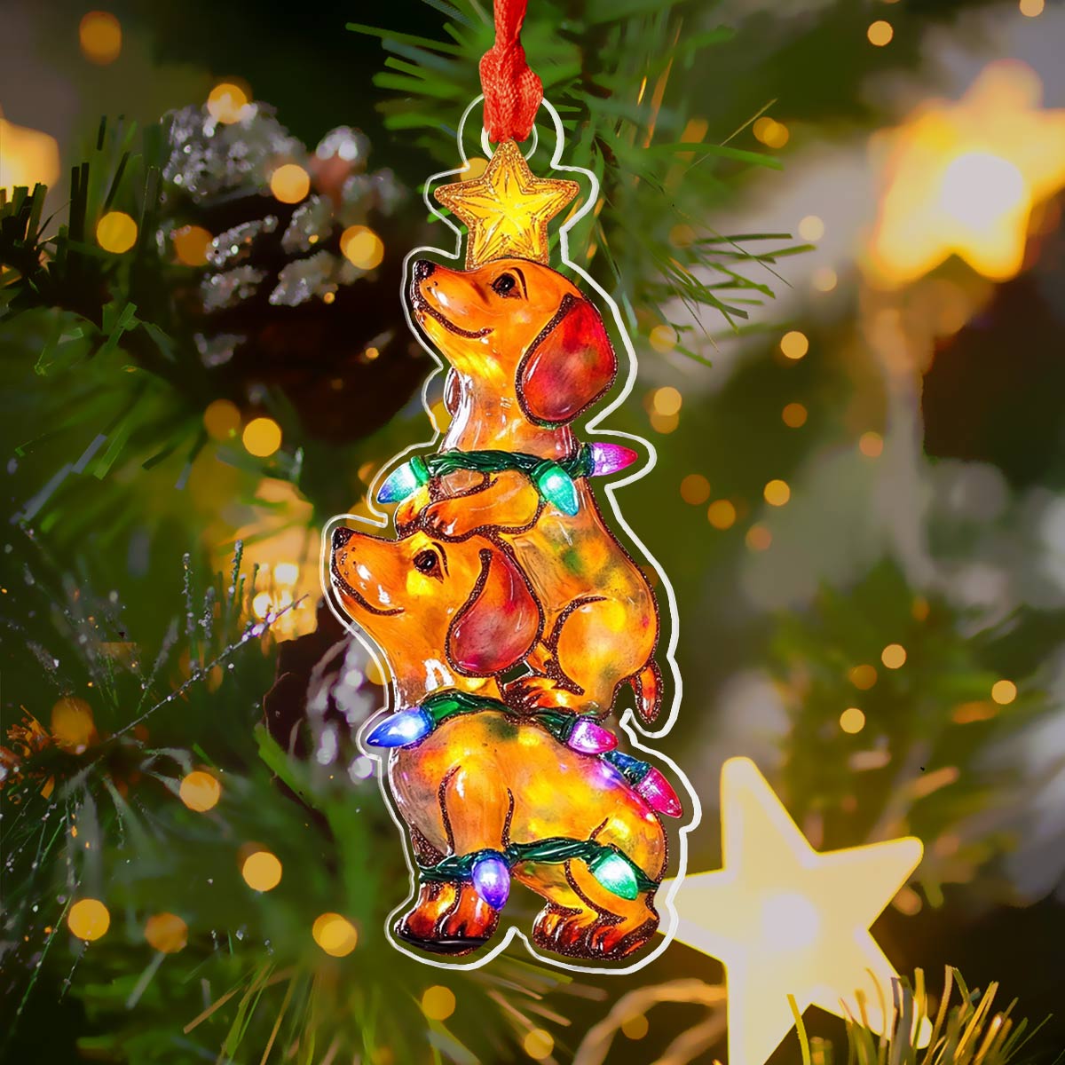 Shineful 2D Acrylic Ornament Dachshund Christmas