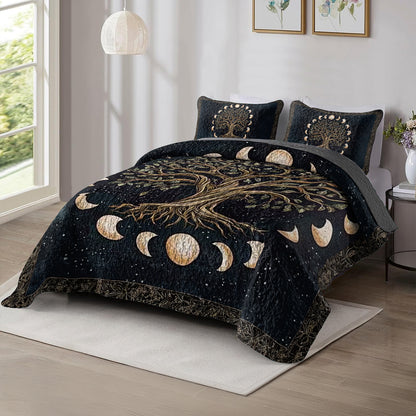 Shineful All Season Quilt 3-Piece Set - Mystical Moon Phases Tree of Life