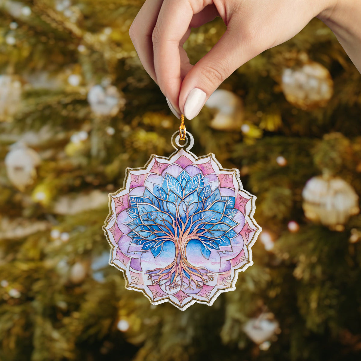 Glänzendes 2D-Acryl-Ornament – ​​Serenity-Lebensbaum-Mandala