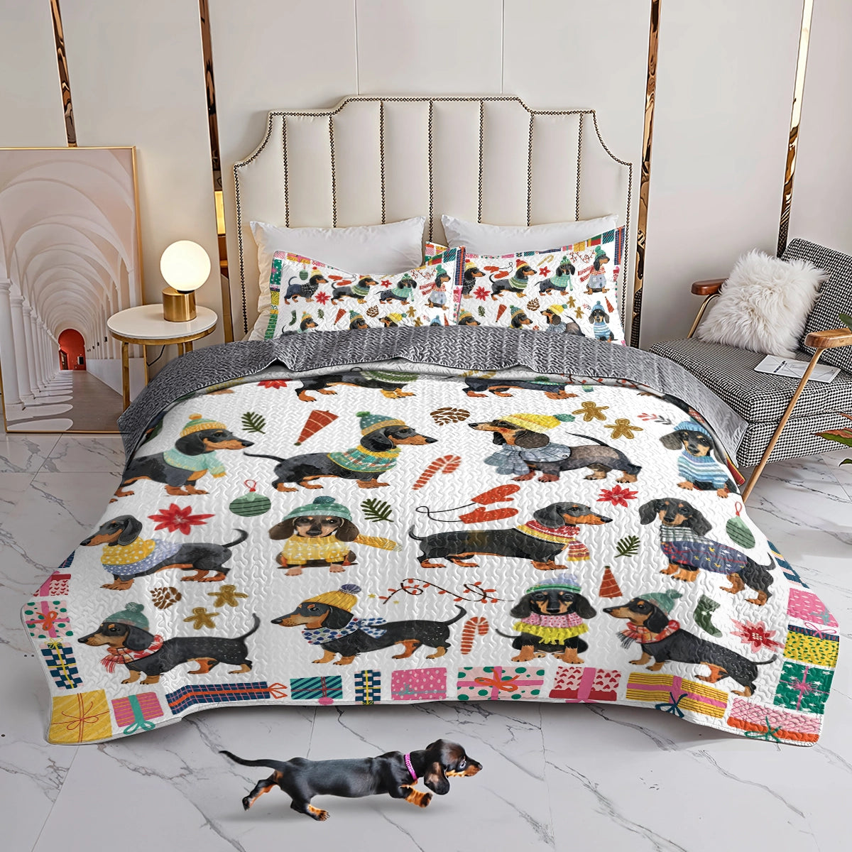 Shineful All Season Quilt 3-Piece Set Cozy Christmas Dachshund