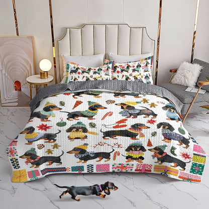 Shineful All Season Quilt 3-Piece Set Cozy Christmas Dachshund