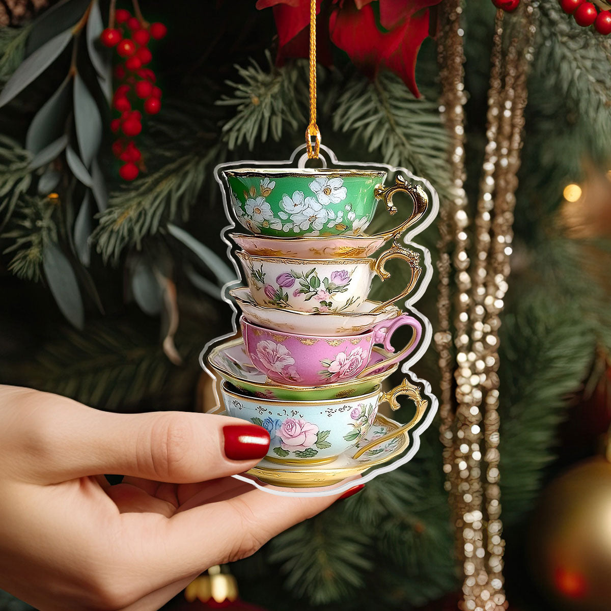 Shineful 2D Acrylic Ornament - Vintage Teacup Stack