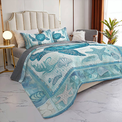 Shineful All Season Quilt 3-Piece Set - Sea Turtle Tranquil Tides