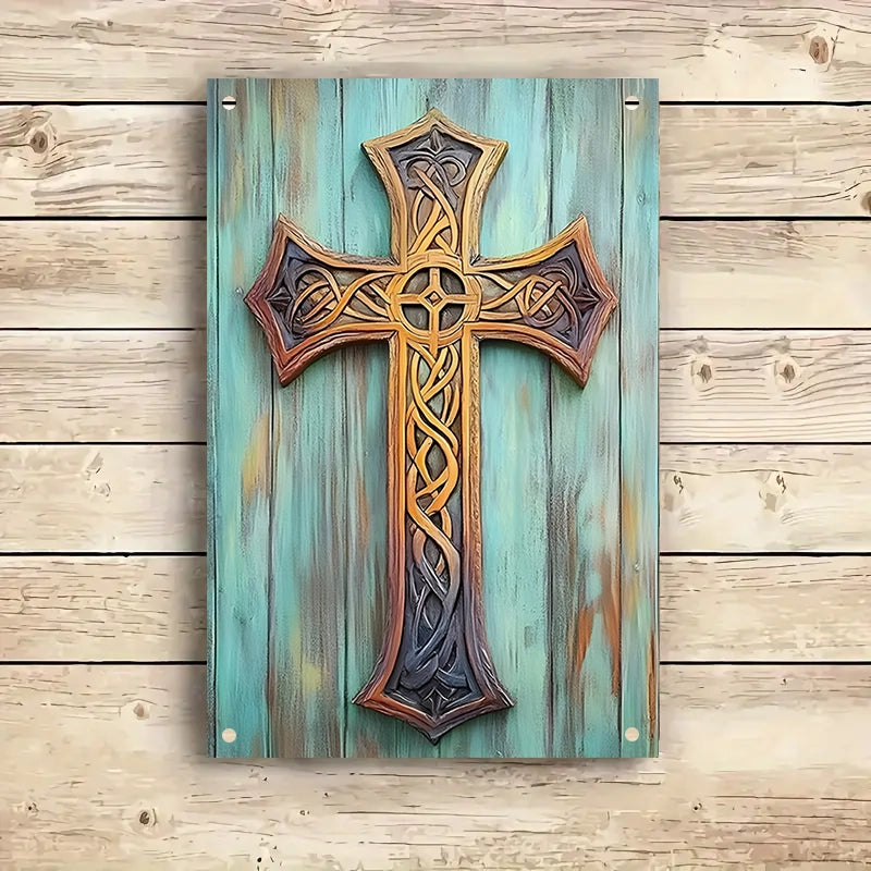 Shineful 2D Metal Sign Vintage Wooden Cross