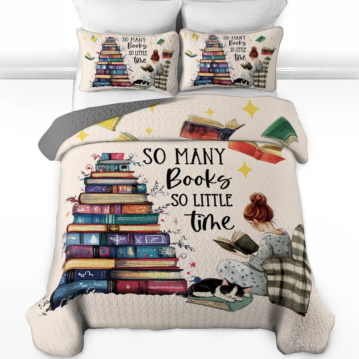 Ensemble de courtepointe toutes saisons Shineful 3 pièces Cozy Reads