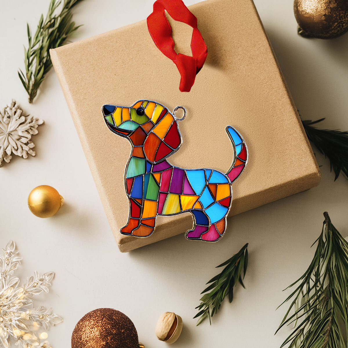 Shineful 2D Acrylic Ornament - Stained Glass Dachshund