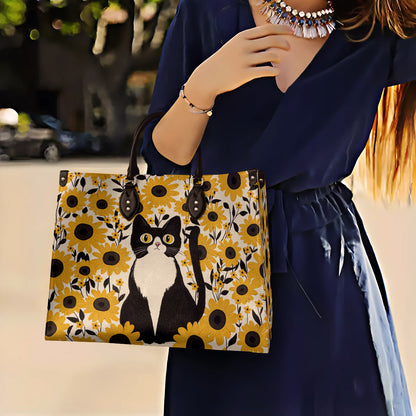 Shineful Leather Bag Cat In Sunflower Garden