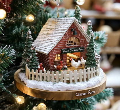 Glänzendes 2D Acryl Ornament Personalisiert Rustikal Winter Bauernhaus 