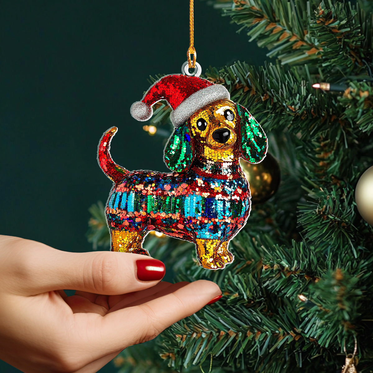 Shineful 2D Acrylic Ornament Shimmering Sequins Dachshund