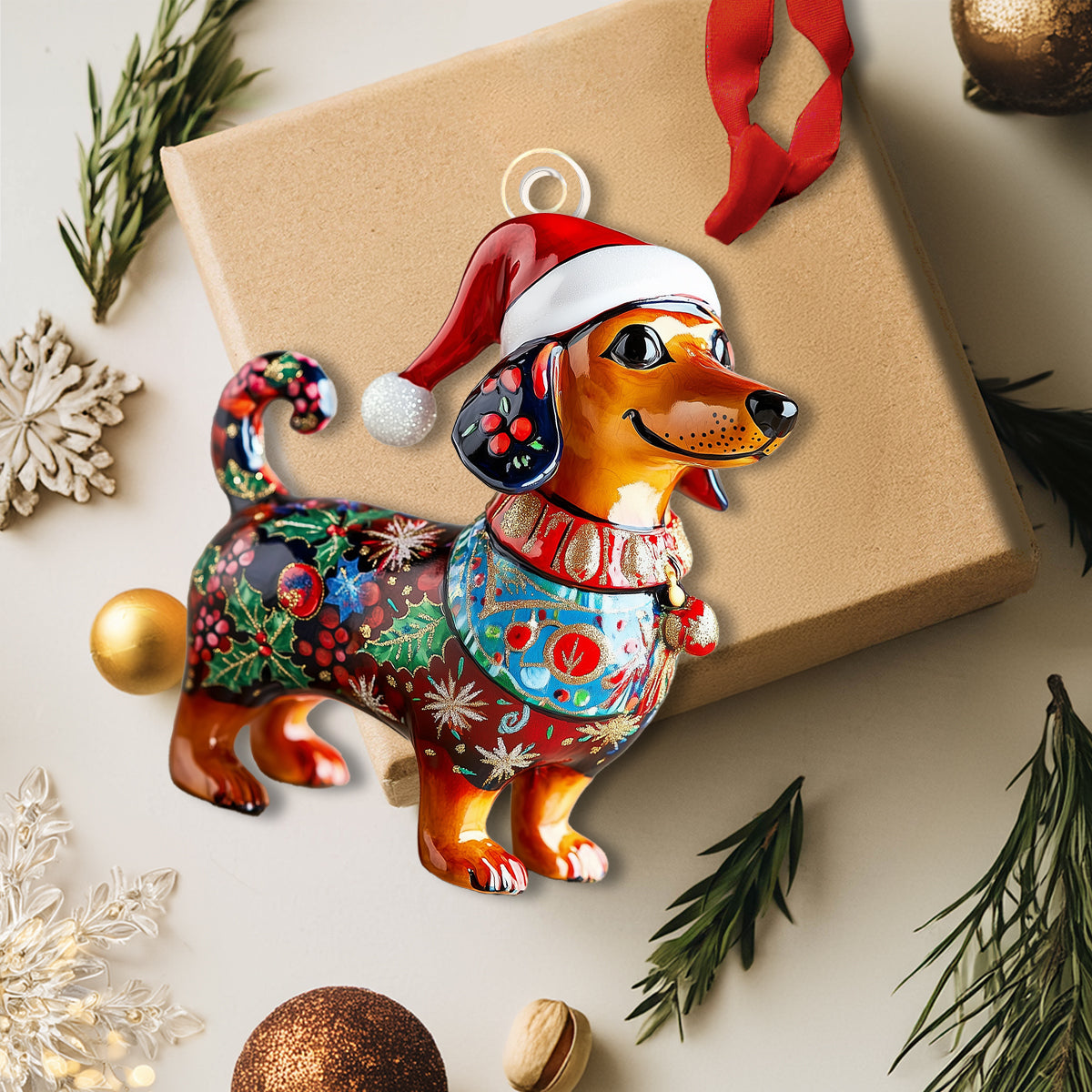 Shineful 2D Acrylic Ornament - Festive Dachshund Colllection