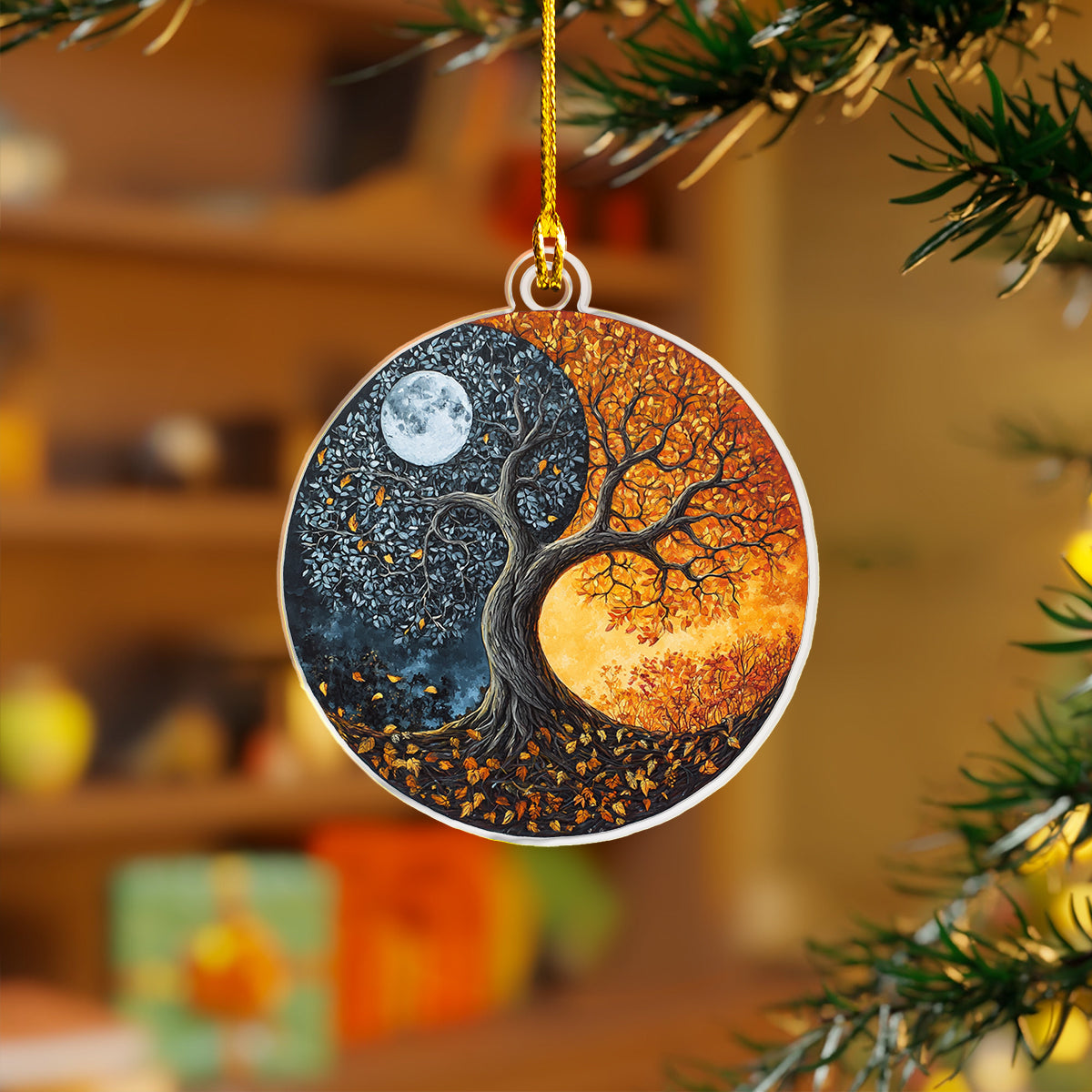 Glänzendes 2D-Acryl-Ornament – ​​Yin-Yang-Baum des Lebens