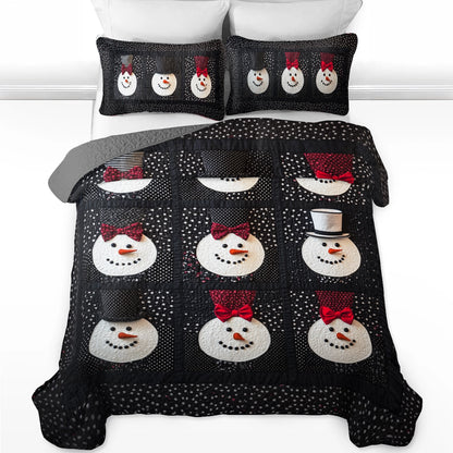 Shineful All Season Quilt 3-Piece Set Elegant Snowman Bowtie