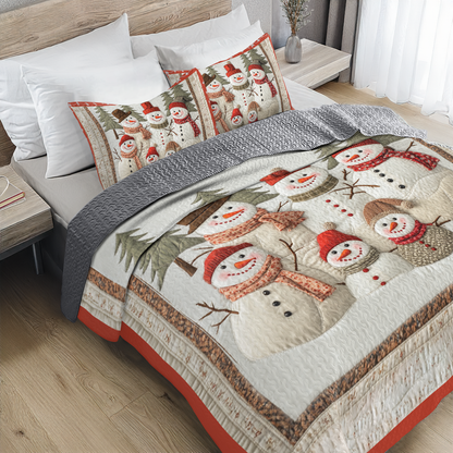 Shineful All Season Quilt 3-Piece Set - Flat Print Snowman Family