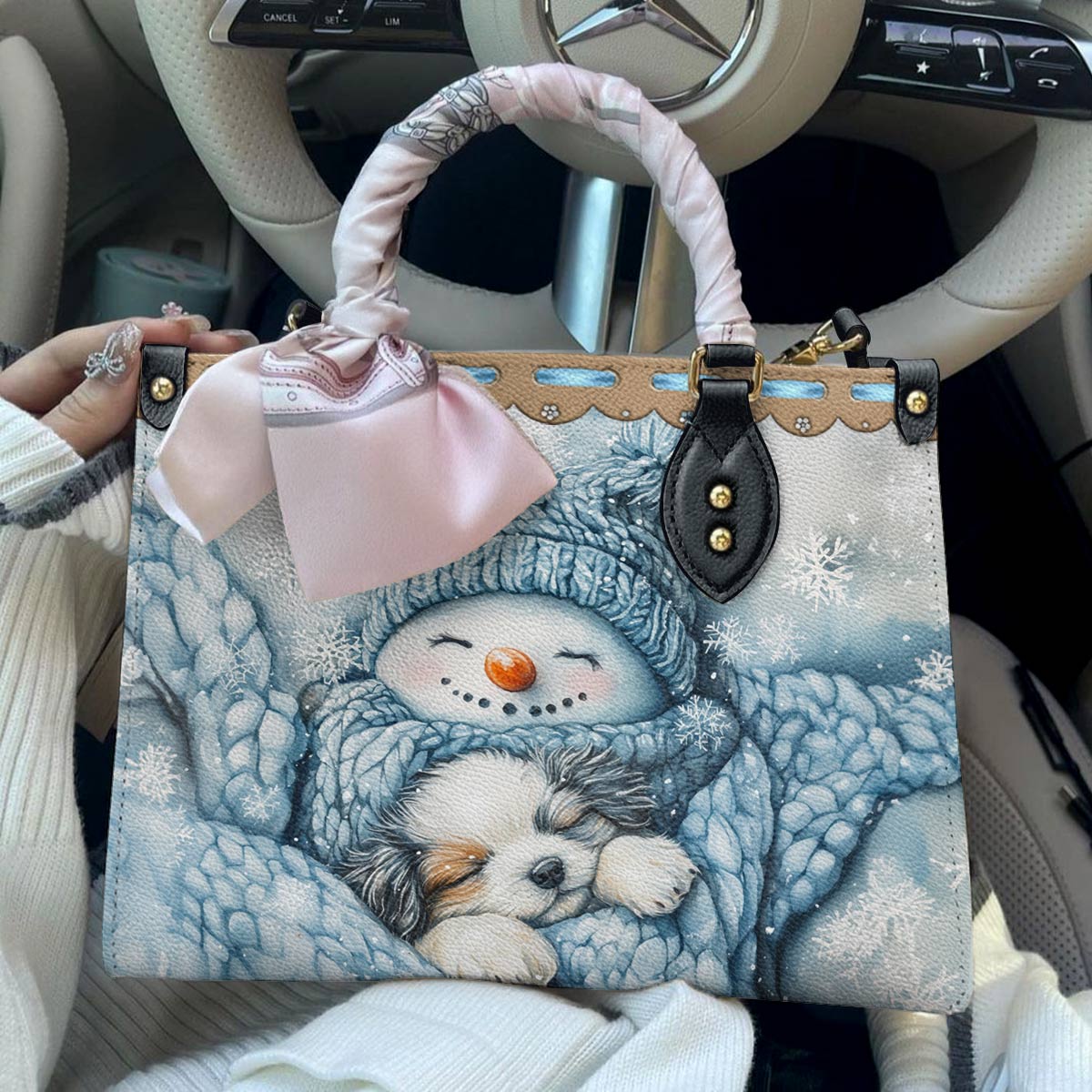 Shineful Leather Bag Cozy Snowman