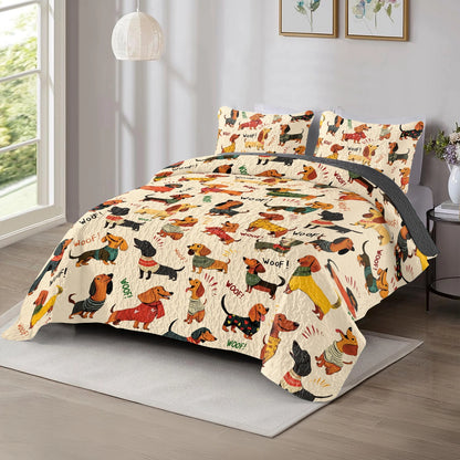 Shineful All Season Quilt 3-Piece Set - Dapper Dachshunds Woof-tastic